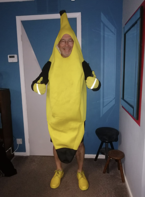 Image courtesy of Ian: Dressed as a banana at a fundraising event.